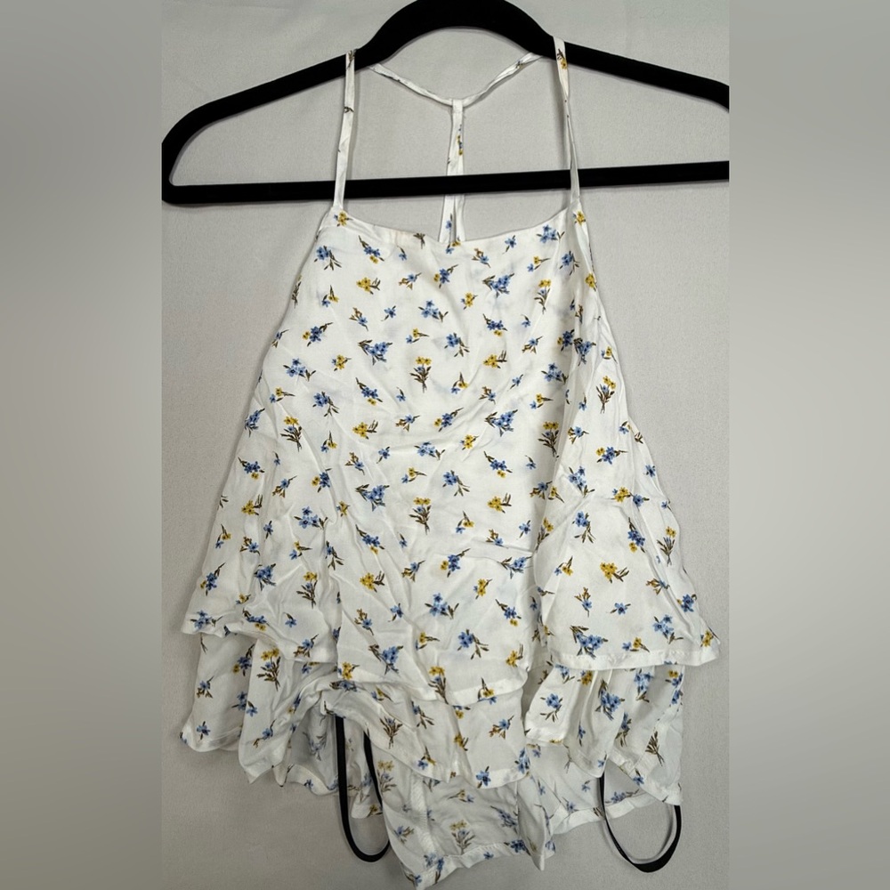Forever 21 White Floral Tank Top with Blue and Yellow Flowers